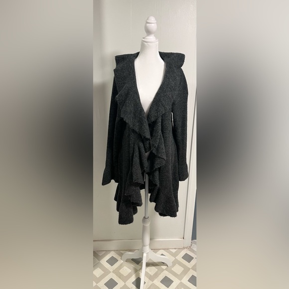 Style & Co dark gray ruffled mid length cardigan smoke free home no damage clean - Picture 1 of 5